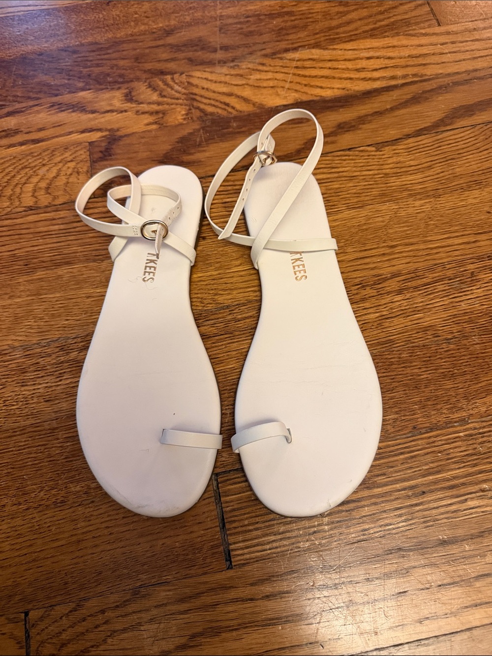 TKEES White Minimal Toe-Loop Ankle-Strap Sandals